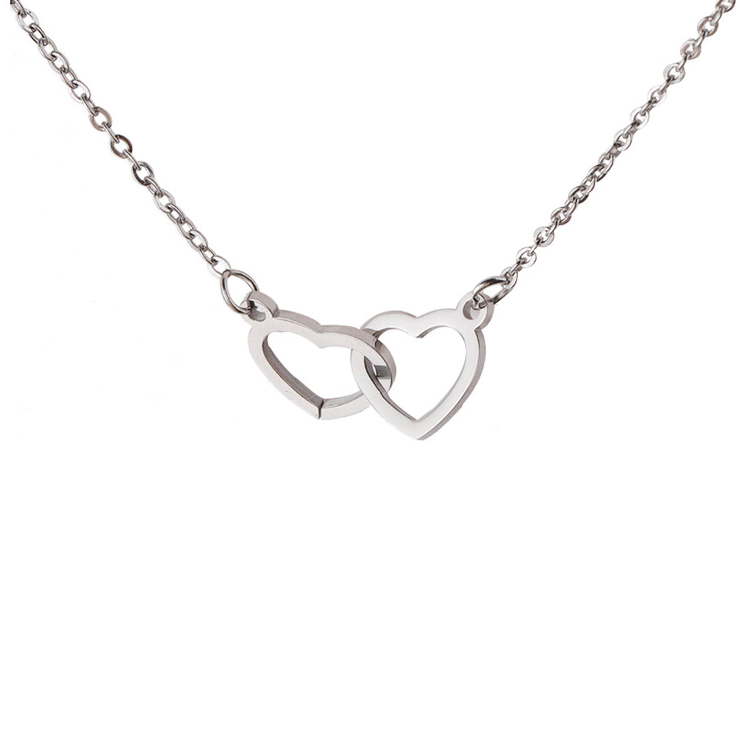 Collar Doble Corazón - Con caja de osito y rosa real